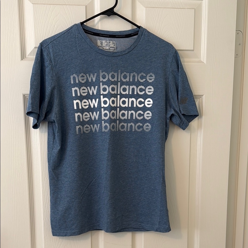 New Balance Blue Short Sleeve Tee with Gradient Text